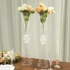 2 Pack | Clear Crystal Embellishment Trumpet Table Centerpiece, Reversible Plastic Flower Vase