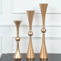 2 Pack | Gold Crystal Embellishment Trumpet Table Centerpiece, Reversible Plastic Flower Vase -Home Decor Promotional Store PLST VASE B01 26 GOLD D02