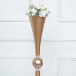 2 Pack | Gold Crystal Embellishment Trumpet Table Centerpiece, Reversible Plastic Flower Vase -Home Decor Promotional Store PLST VASE B01 26 GOLD D06