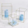 Set Of 3 | Clear Acrylic Pillar Candle Holders Flower Display Boxes With Gold Rims - 6",8",10"