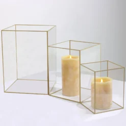 Set Of 3 | Clear Acrylic Pillar Candle Holders Flower Display Boxes With Gold Rims - 6",8",10" -Home Decor Promotional Store PLST VASE REC01 SET GOLD 02.progressive 537d304c 3fbd 4b15 9318 cfed72a7f994