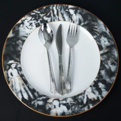 12 Pack Break Resistant Porcelain Dinner Plates, Microwave Safe Plates With Vintage Art Nouveau Rim 11" 24 12 Pack Break Resistant Porcelain Dinner Plates, Microwave Safe Plates With Vintage Art Nouveau Rim 11" -Home Decor Promotional Store PLTE VRTX001 BK D02