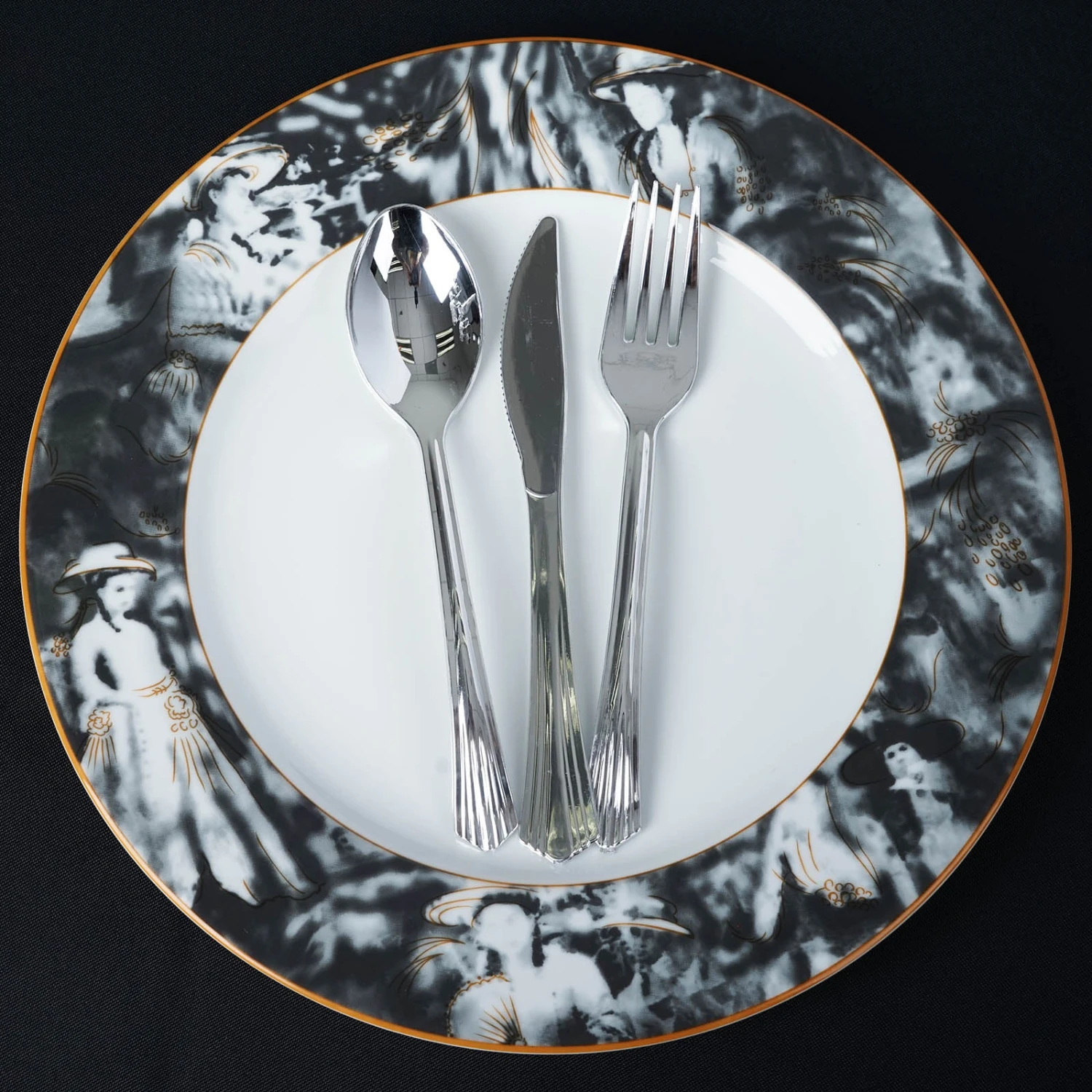 12 Pack Break Resistant Porcelain Dinner Plates, Microwave Safe Plates With Vintage Art Nouveau Rim 11" 5 12 Pack Break Resistant Porcelain Dinner Plates, Microwave Safe Plates With Vintage Art Nouveau Rim 11" - Image 5