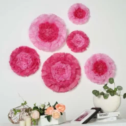 6 Multi Size Pack | Carnation 3D Wall Flowers Giant Tissue Paper Flowers - 12",16",20" -Home Decor Promotional Store POM FLO04 1220 PINK 01