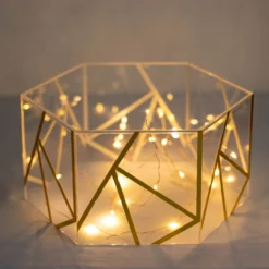 10"x5" Clear / Gold Acrylic Transparent Geometric Pedestal Riser Box, Hexagonal Cake Stand Display With Hollow Bottom -Home Decor Promotional Store PROP BOX 001H 10 CLGD D01