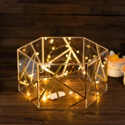 10"x5" Clear / Gold Acrylic Transparent Geometric Pedestal Riser Box, Hexagonal Cake Stand Display With Hollow Bottom -Home Decor Promotional Store PROP BOX 001H 10 CLGD D06