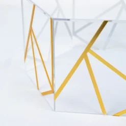 10"x5" Clear / Gold Acrylic Transparent Geometric Pedestal Riser Box, Hexagonal Cake Stand Display With Hollow Bottom -Home Decor Promotional Store PROP BOX 001H 10 CLGD D08