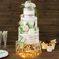 10"x5" Clear / Gold Acrylic Transparent Geometric Pedestal Riser Box, Hexagonal Cake Stand Display With Hollow Bottom -Home Decor Promotional Store PROP BOX 001H 10 CLGD 01