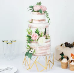 10"x5" Clear / Gold Acrylic Transparent Geometric Pedestal Riser Box, Hexagonal Cake Stand Display With Hollow Bottom -Home Decor Promotional Store PROP BOX 001H 10 CLGD 02