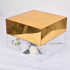 Acrylic Cake Box Stand, Plastic Display Box Pedestal Riser With Hollow Bottom 14"x14" 25 Acrylic Cake Box Stand, Plastic Display Box Pedestal Riser With Hollow Bottom 14"x14" -Home Decor Promotional Store PROP BOX 001 1414 GOLD D06