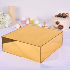 Acrylic Cake Box Stand, Plastic Display Box Pedestal Riser With Hollow Bottom 14"x14" 32 Acrylic Cake Box Stand, Plastic Display Box Pedestal Riser With Hollow Bottom 14"x14" -Home Decor Promotional Store PROP BOX 001 1414 GOLD 01