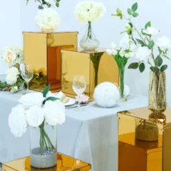 Set Of 5 - Acrylic Pedestal Risers Display Boxes With Interchangeable Lid And Base - 12", 16", 24", 32", 40" -Home Decor Promotional Store PROP BOX 001 SET GOLD D01