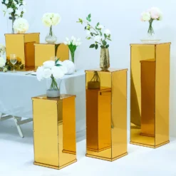 Set Of 5 - Acrylic Pedestal Risers Display Boxes With Interchangeable Lid And Base - 12", 16", 24", 32", 40" -Home Decor Promotional Store PROP BOX 001 SET GOLD 01.progressive e9aae594 e759 4c11 9aca 0f3123b21812