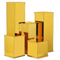 Set Of 5 - Acrylic Pedestal Risers Display Boxes With Interchangeable Lid And Base - 12", 16", 24", 32", 40" -Home Decor Promotional Store PROP BOX 001 SET GOLD 02