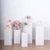 Set Of 5 White Metal Rectangular Prop Pedestal Stands For Aisle Decor, Plinth Pillar Display Boxes