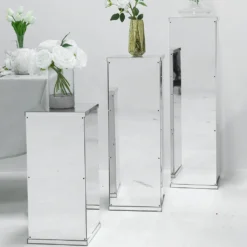 Set Of 5 - Acrylic Pedestal Risers Display Boxes With Interchangeable Lid And Base - 12", 16", 24", 32", 40" -Home Decor Promotional Store PROP BOX 001 SET SILV D01 f1cd3f5a 38e1 49ac 8cac b964582e73c8