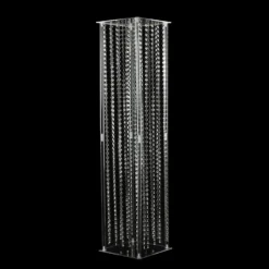 Heavy Duty Acrylic Flower Pedestal Vase With Hanging Crystal Beads, Clear Pillar Stand Floor Centerpieces With Pre-chained Garlands - 5mm Thick Plates -Home Decor Promotional Store PROP BOX 003B 48 CLR 02