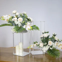 Clear Acrylic Floor Vase Flower Stands With Mirror Base, Pedestal Columns -Home Decor Promotional Store PROP BOX 003 24 CLR D15