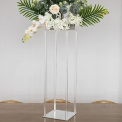 Clear Acrylic Floor Vase Flower Stands With Mirror Base, Pedestal Columns -Home Decor Promotional Store PROP BOX 003 32 CLR D18
