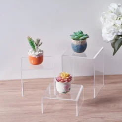 Set Of 4 | Clear Acrylic Shelf Riser Set, Plastic Display Stands - Assorted Size