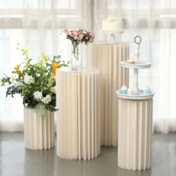 Ivory Cylinder Pillar Pedestal Stand, Display Column Stand With Top Plate
