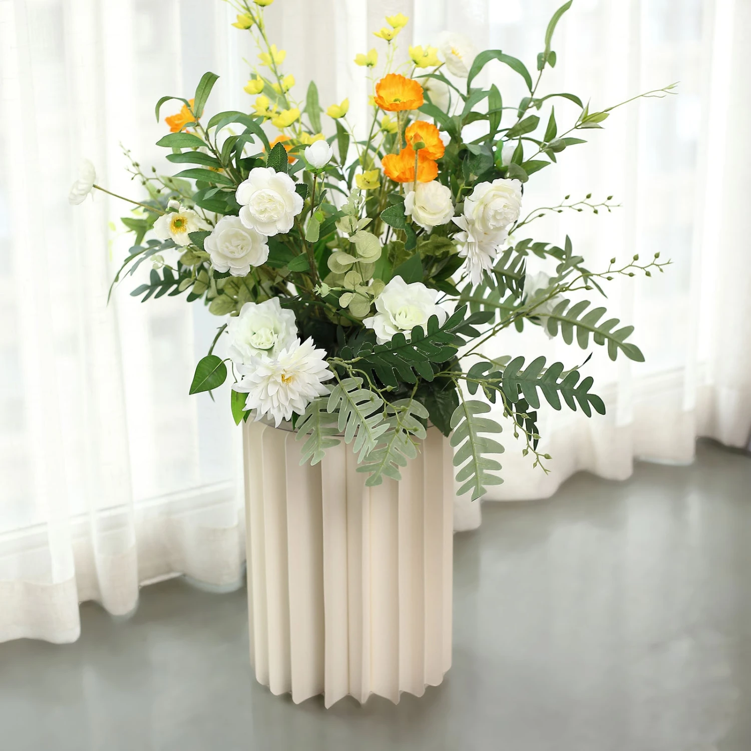 Ivory Cylinder Pillar Pedestal Stand, Display Column Stand With Top Plate 7 Ivory Cylinder Pillar Pedestal Stand, Display Column Stand With Top Plate - Image 7