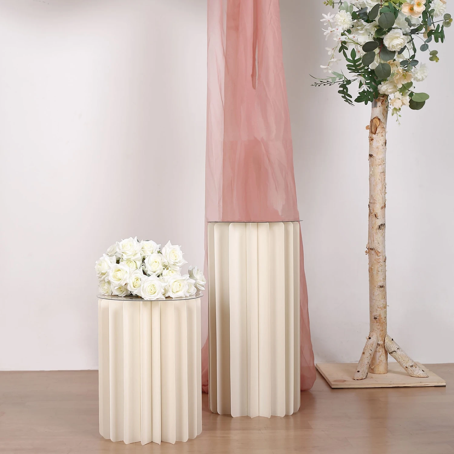 Ivory Cylinder Pillar Pedestal Stand, Display Column Stand With Top Plate 9 Ivory Cylinder Pillar Pedestal Stand, Display Column Stand With Top Plate - Image 9