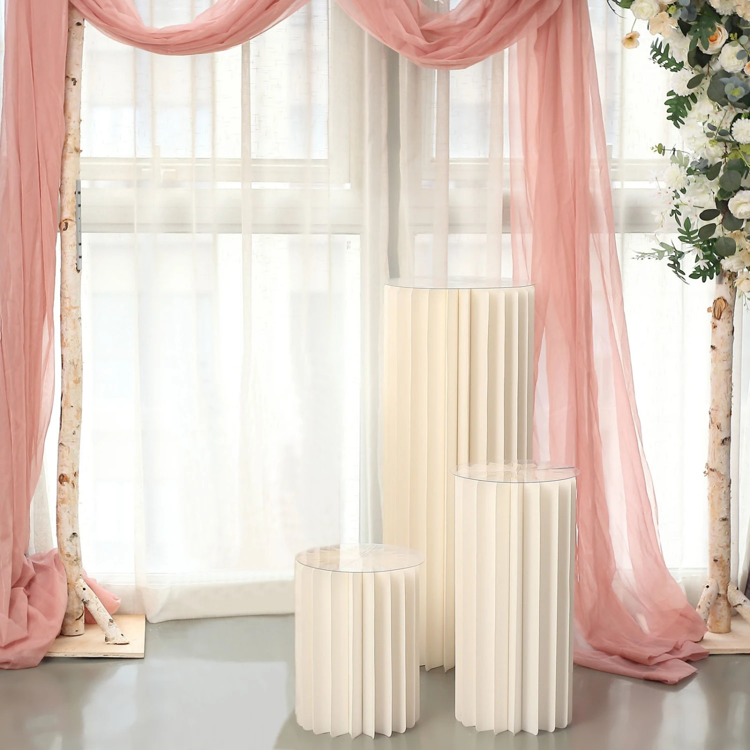 Ivory Cylinder Pillar Pedestal Stand, Display Column Stand With Top Plate 13 Ivory Cylinder Pillar Pedestal Stand, Display Column Stand With Top Plate - Image 13