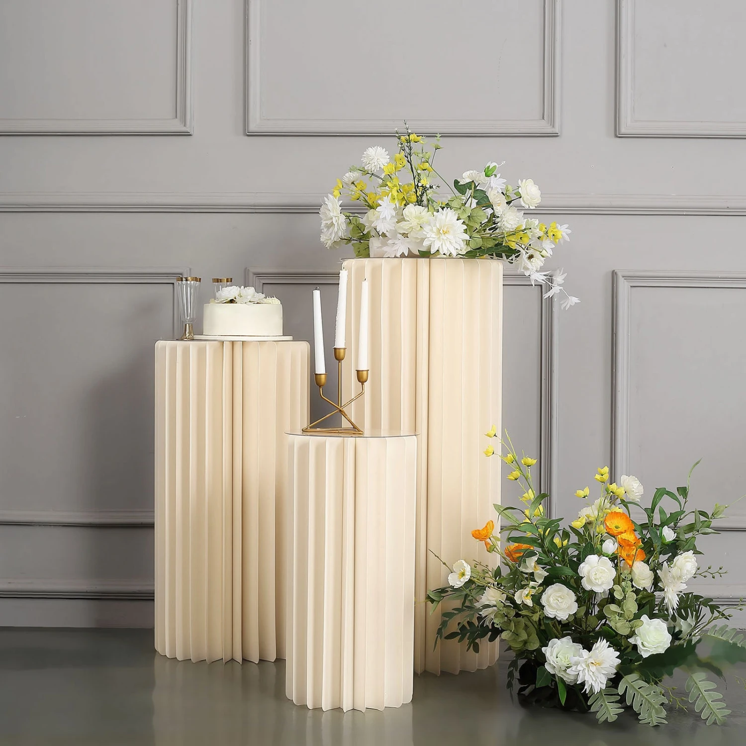 Ivory Cylinder Pillar Pedestal Stand, Display Column Stand With Top Plate 5 Ivory Cylinder Pillar Pedestal Stand, Display Column Stand With Top Plate - Image 5