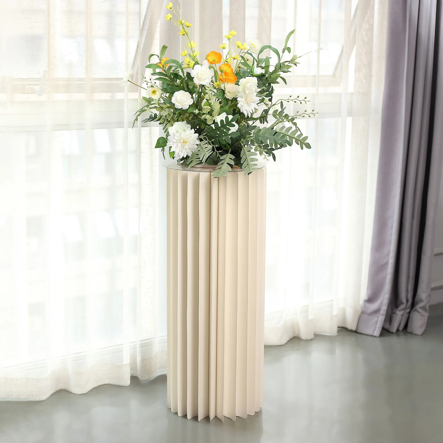 Ivory Cylinder Pillar Pedestal Stand, Display Column Stand With Top Plate 19 Ivory Cylinder Pillar Pedestal Stand, Display Column Stand With Top Plate - Image 19