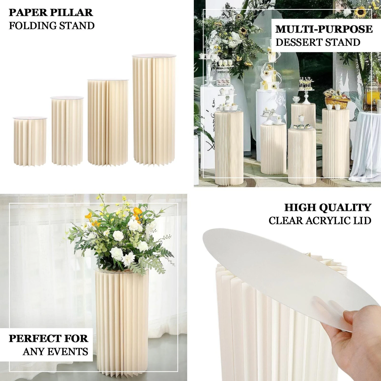 Ivory Cylinder Pillar Pedestal Stand, Display Column Stand With Top Plate 2 Ivory Cylinder Pillar Pedestal Stand, Display Column Stand With Top Plate - Image 2