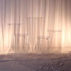 Set Of 5 | Clear Acrylic Cylinder Plinth Display Box Stands, Pillar Pedestal Props With Hanging Hooks -Home Decor Promotional Store PROP BOX 006 SET CLR D02