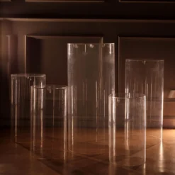 Set Of 5 | Clear Acrylic Cylinder Plinth Display Box Stands, Pillar Pedestal Props With Hanging Hooks -Home Decor Promotional Store PROP BOX 006 SET CLR D05