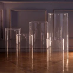Set Of 5 | Clear Acrylic Cylinder Plinth Display Box Stands, Pillar Pedestal Props With Hanging Hooks -Home Decor Promotional Store PROP BOX 006 SET CLR D06