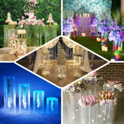 Set Of 5 | Clear Acrylic Cylinder Plinth Display Box Stands, Pillar Pedestal Props With Hanging Hooks -Home Decor Promotional Store PROP BOX 006 SET CLR EBC2