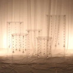 Set Of 5 | Clear Acrylic Cylinder Plinth Display Box Stands, Pillar Pedestal Props With Hanging Hooks -Home Decor Promotional Store PROP BOX 006 SET CLR 02