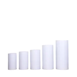Set Of 5 | White Metal Cylinder Prop Pedestal Stands For Aisle, Round Plinth Pillar Display Boxes -Home Decor Promotional Store PROP BOX 006 SET MET 99
