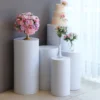 Set Of 5 | White Metal Cylinder Prop Pedestal Stands For Aisle, Round Plinth Pillar Display Boxes