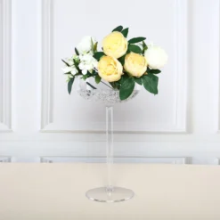 4 Pack Clear Plastic Champagne Glass Flower Vases With Fillable Stems, Table Centerpieces 18" Long Stem