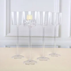 4 Pack Clear Plastic Cylinder Wine Cup Flower Vases, Table Centerpieces 18" Long Stem