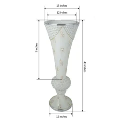 43" Large Pearls Embellished White Trumpet Vase With Mirror Mosaic Decoration -Home Decor Promotional Store PROP MAB001 SILV 98