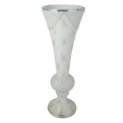 43" Large Pearls Embellished White Trumpet Vase With Mirror Mosaic Decoration -Home Decor Promotional Store PROP MAB001 SILV 02