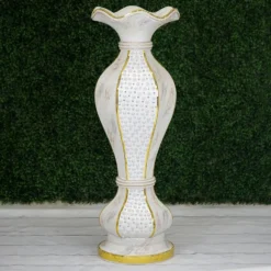 40" Shimmering Gold Glittered Marble Design Flower Pot Vase With Pearls And Mirror Mosaic Embellishment