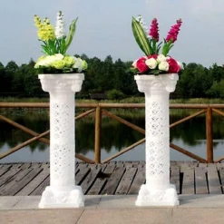 4 Pack | 42" White Height Adjustable Artistic Venetian Roman Wedding Inspired Pedestal Column Plant Stand - PVC -Home Decor Promotional Store PROP ROMA 05 D20