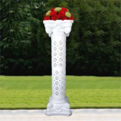 4 Pack | 42" White Height Adjustable Artistic Venetian Roman Wedding Inspired Pedestal Column Plant Stand - PVC -Home Decor Promotional Store PROP ROMA 05 01XL