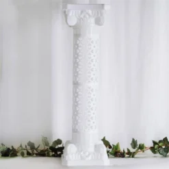 4 Pack | 42" White Height Adjustable Artistic Venetian Roman Wedding Inspired Pedestal Column Plant Stand - PVC