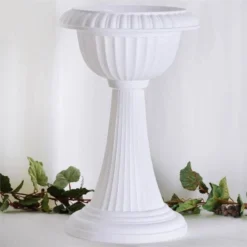 4 Pack | White Italian Inspired Pedestal Stand | Flower Plant Pillar - 22" Tall PVC