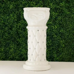 2 Pack | White Crystal Beaded Pedestal Stand | French Inspired Pillar With 10mm Crystal Studs - 25" Tall PVC