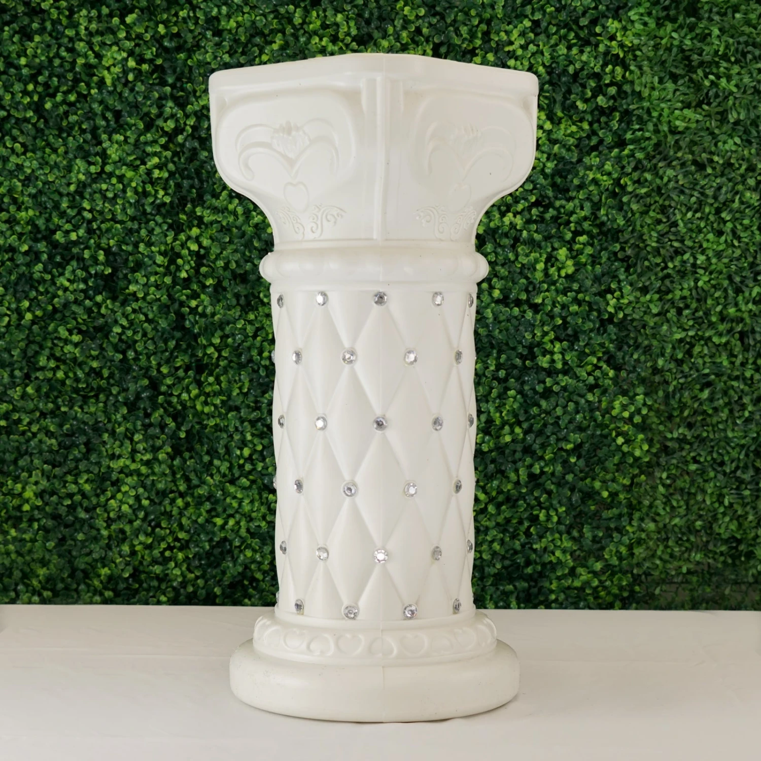 2 Pack | White Crystal Beaded Pedestal Stand | French Inspired Pillar With 10mm Crystal Studs - 25" Tall PVC 9 2 Pack | White Crystal Beaded Pedestal Stand | French Inspired Pillar With 10mm Crystal Studs - 25" Tall PVC - Image 9