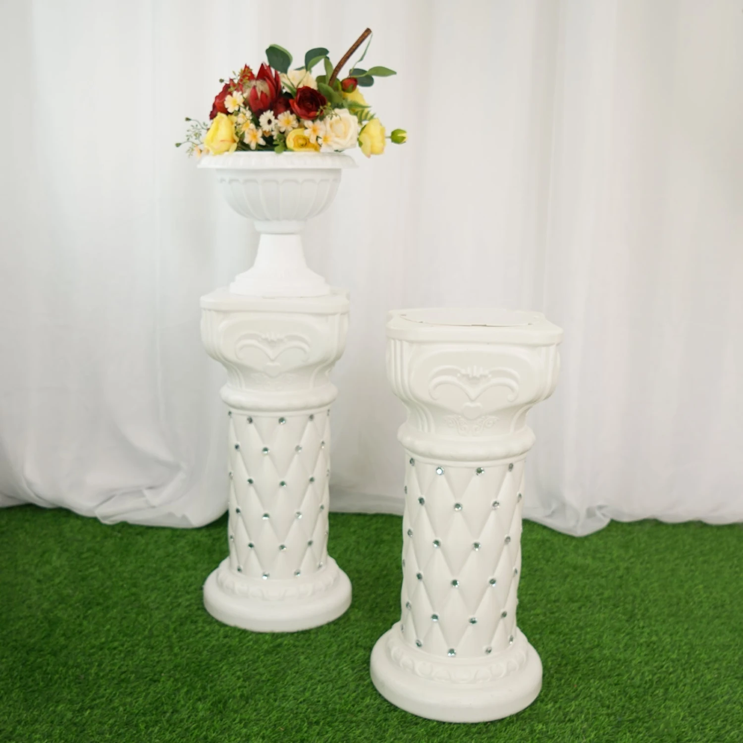 2 Pack | White Crystal Beaded Pedestal Stand | French Inspired Pillar With 10mm Crystal Studs - 25" Tall PVC 3 2 Pack | White Crystal Beaded Pedestal Stand | French Inspired Pillar With 10mm Crystal Studs - 25" Tall PVC - Image 3
